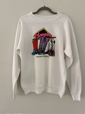 Vintage Boogie’s Diner Aspen White Graphic Sweatshirt Cowboy Boots XL